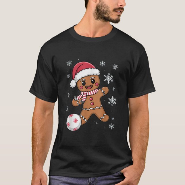 Christmas Gingerbread Soccer Xmas Kid Player Kick  T-Shirt (Front)