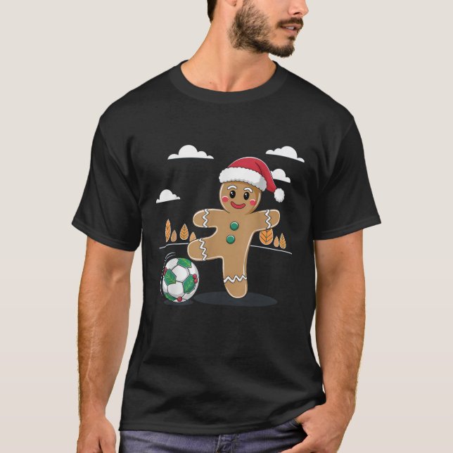 Christmas Gingerbread Soccer Xmas Kid Player Kick  T-Shirt (Front)