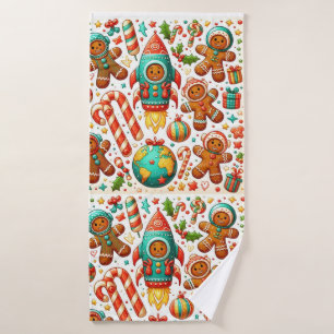 Christmas gingerbread space bath towel