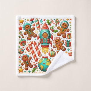 Christmas gingerbread space bath towel set