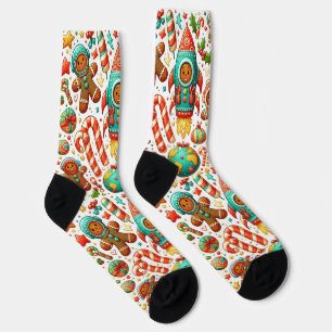 Christmas gingerbread space Crew Socks