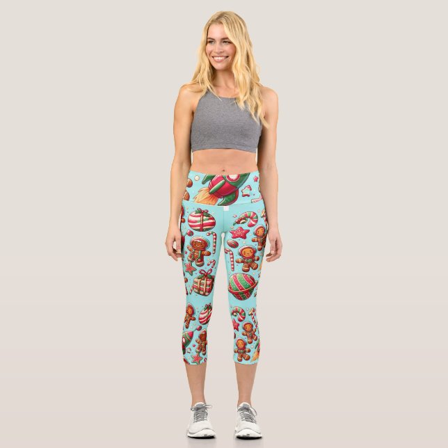 Christmas gingerbread suttle  capri leggings (Front)
