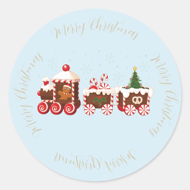Christmas Gingerbread Train with Snow Classic Round Sticker (Front)
