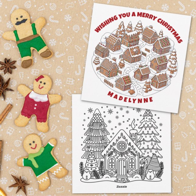 Christmas Gingerbread Village With Coloring Page Holiday Card (Creator Uploaded)