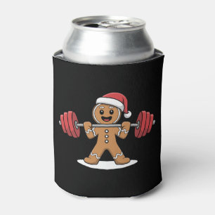 Christmas Gingerbread Weightlifting Gym Santa Hat Can Cooler