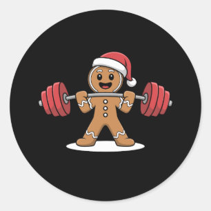 Christmas Gingerbread Weightlifting Gym Santa Hat Classic Round Sticker