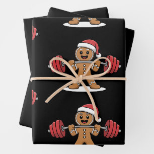 Christmas Gingerbread Weightlifting Gym Santa Hat Wrapping Paper Sheet