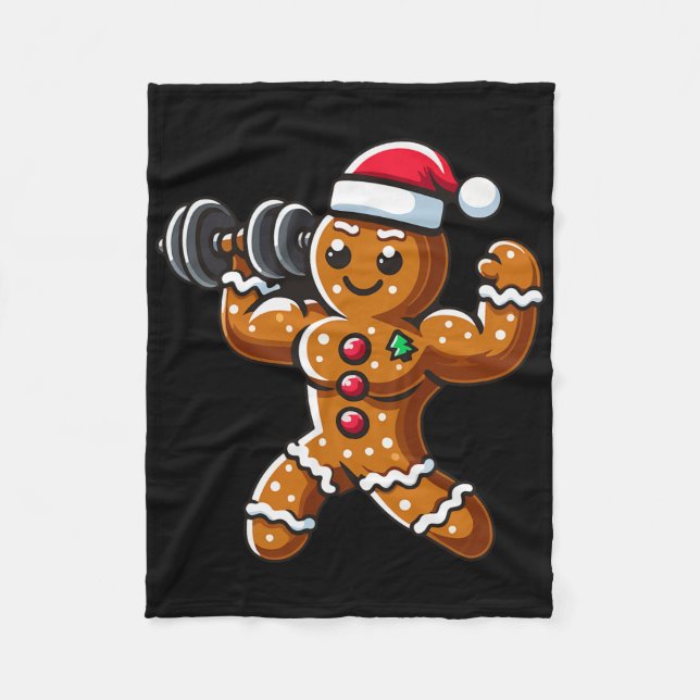 Christmas Gingerbread Weightlifting Man Workout Bo Fleece Blanket (Front)