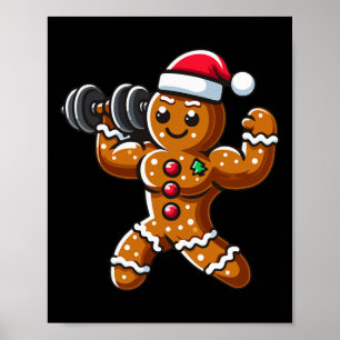 Christmas Gingerbread Weightlifting Man Workout Bo Poster