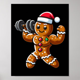 Christmas Gingerbread Weightlifting Man Workout Bo Poster