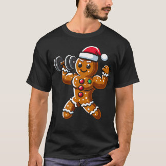 Christmas Gingerbread Weightlifting Man Workout Bo T-Shirt