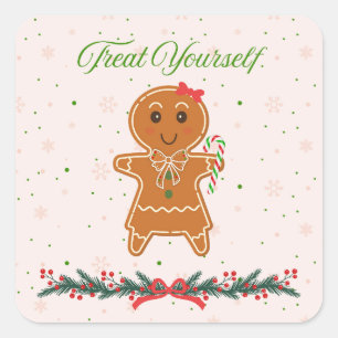 Christmas Gingerbread Woman Square Sticker