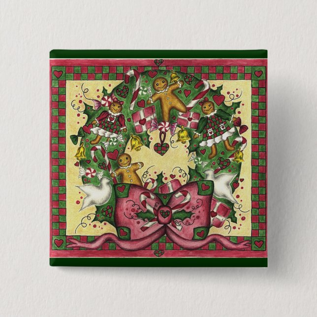 Christmas Gingerbread Wreath Button (Front)