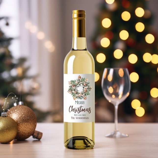 Christmas Gingerbread Wreath Pine Custom Holiday  Wine Label (Christmas Gingerbread Wreath Pine Custom Holiday Wine Label)