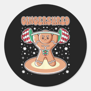 Christmas Gingershred Funny Gingerbread Man Gym Bo Classic Round Sticker