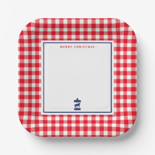Christmas Gingham chic note card Paper Plate