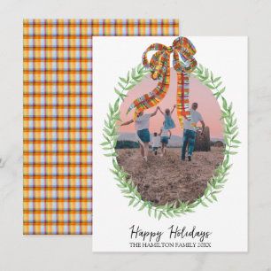 Christmas Gingham Coquette Wreath Photo Holiday Card