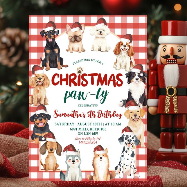 Christmas Gingham Dog Paw-ty Animal Lover Birthday Invitation (Creator Uploaded)