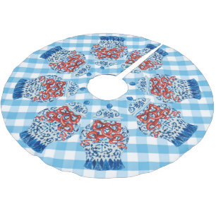 Christmas Gingham Ginger Jar Brushed Polyester Tree Skirt