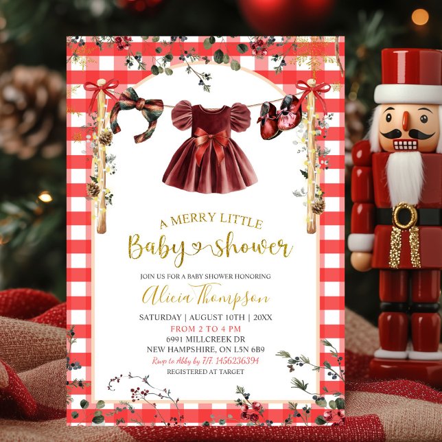 Christmas Gingham Girl Winter Clothes Baby Shower Invitation (Creator Uploaded)