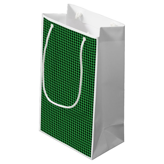 Christmas Gingham Green Black Classic Timeless Small Gift Bag (Back Angled)