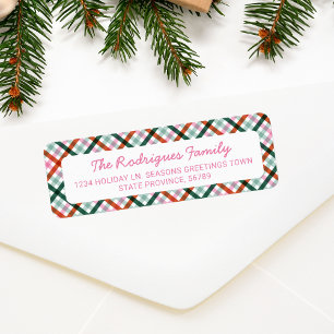 Christmas Gingham Pink Red Green Return Address