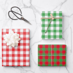 Christmas Gingham Trio Wrapping Paper Sheet