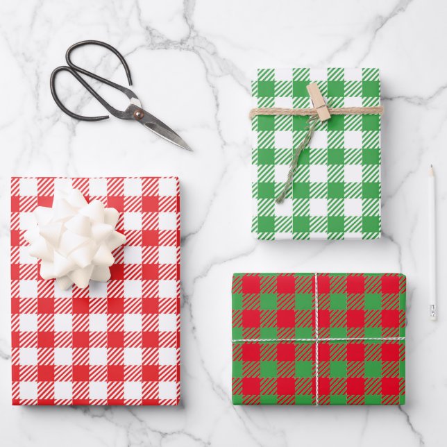 Christmas Gingham Trio Wrapping Paper Sheet (Front)