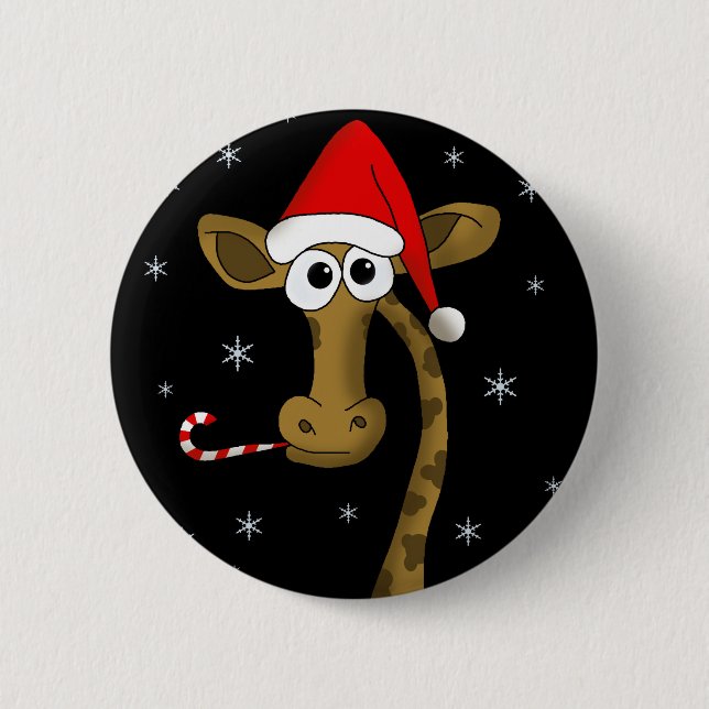 Christmas giraffe 6 cm round badge (Front)