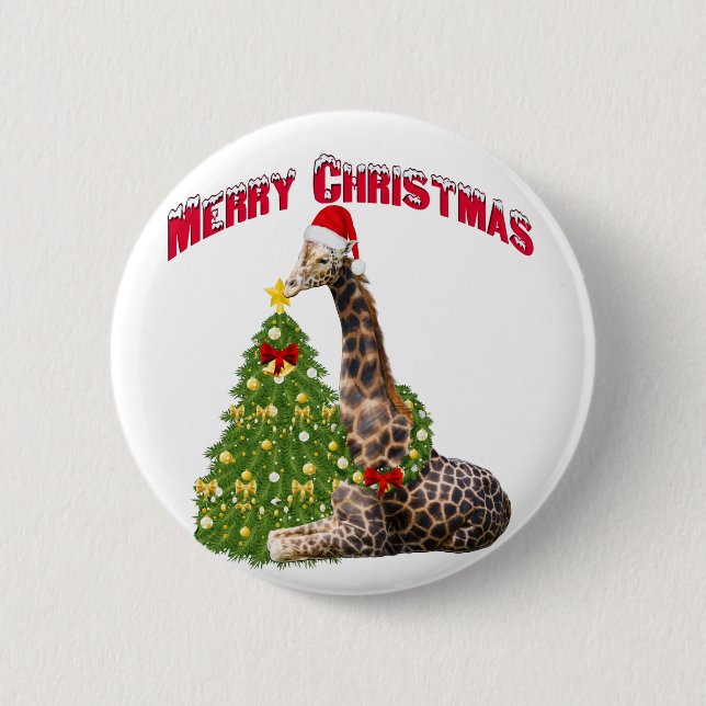 Christmas Giraffe 6 Cm Round Badge (Front)