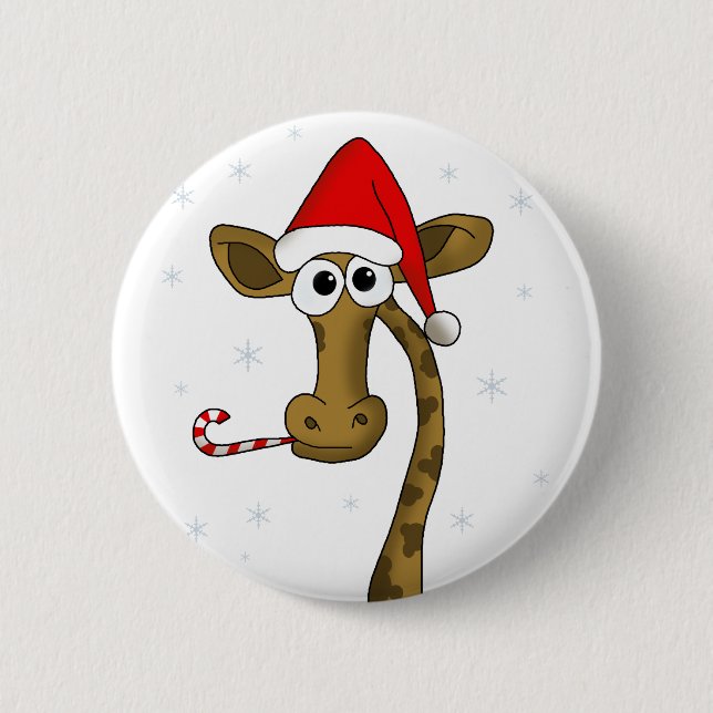 Christmas giraffe 6 cm round badge (Front)