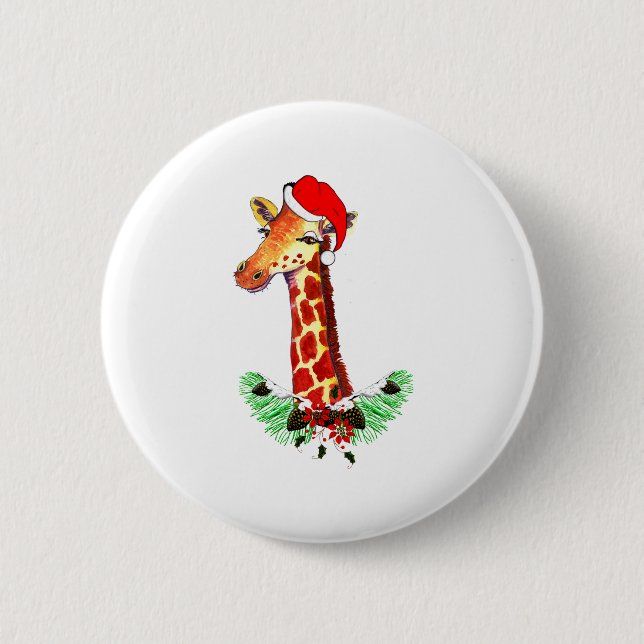 Christmas Giraffe 6 Cm Round Badge (Front)