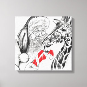 Christmas Giraffe and Santa Claus Canvas Print