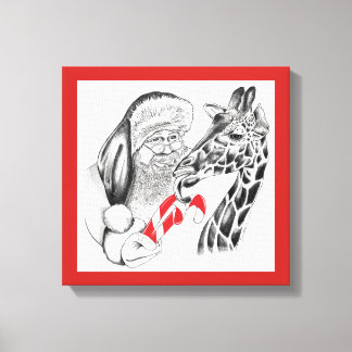 Christmas Giraffe and Santa Claus Canvas Print