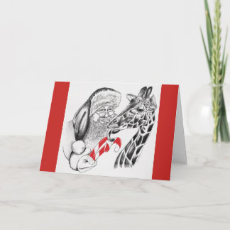 Christmas Giraffe and Santa Claus Card