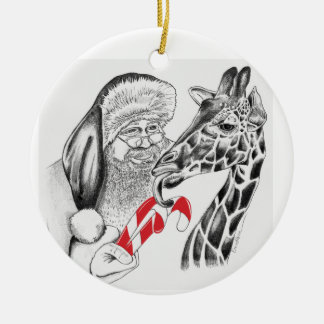 Christmas Giraffe and Santa Claus Ceramic Tree Decoration