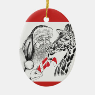 Christmas Giraffe and Santa Claus Ceramic Tree Decoration