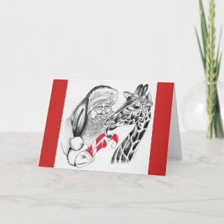 Christmas Giraffe and Santa Claus Holiday Card