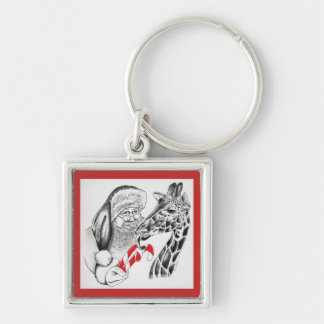 Christmas Giraffe and Santa Claus Key Ring