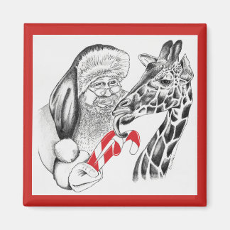 Christmas Giraffe and Santa Claus Magnet