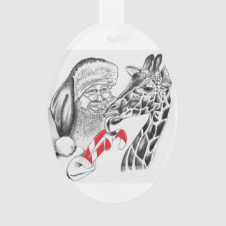 Christmas Giraffe and Santa Claus Ornament
