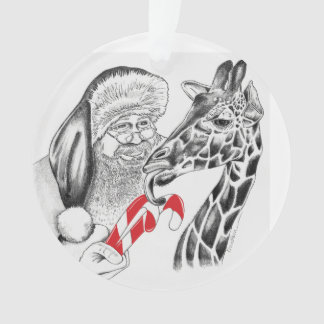 Christmas Giraffe and Santa Claus Ornament