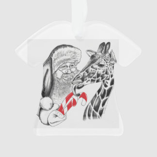 Christmas Giraffe and Santa Claus Ornament