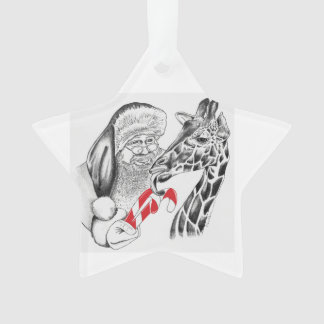 Christmas Giraffe and Santa Claus Ornament