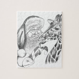 christmas giraffe and Santa Jigsaw Puzzle