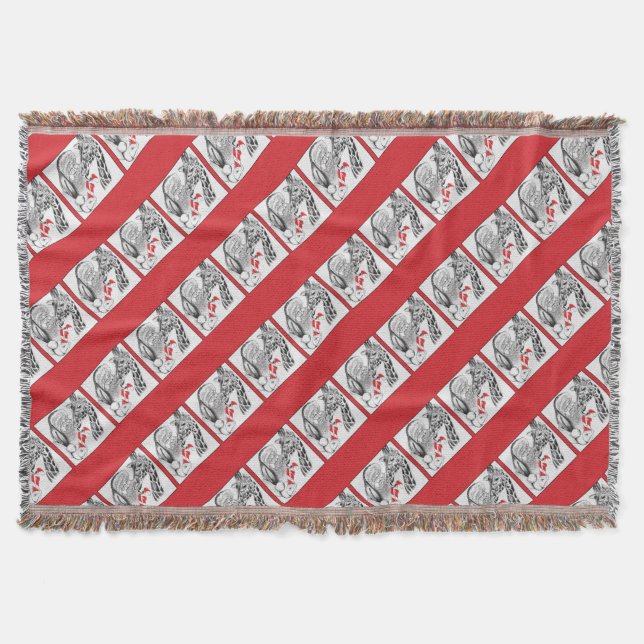 Christmas Giraffe and Santa Throw Blanket (Front)