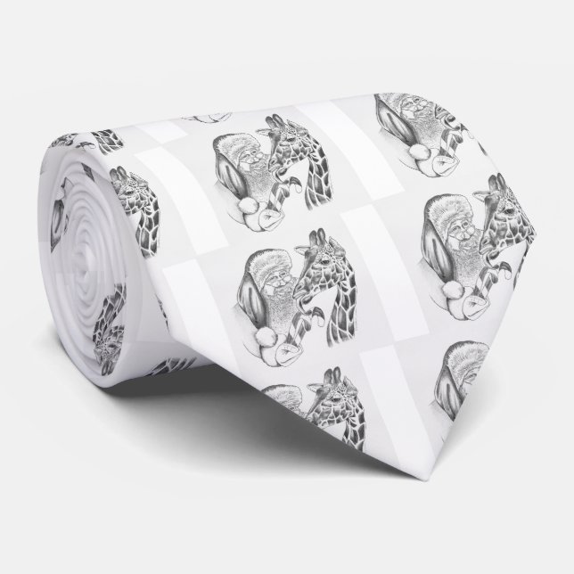 Christmas Giraffe and Santa Tie (Rolled)
