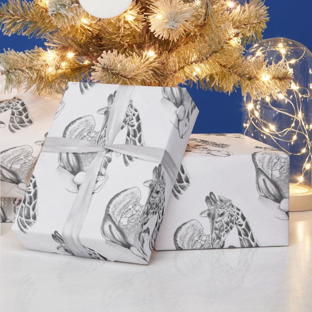 Christmas Giraffe and Santa Wrapping Paper (Holidays)