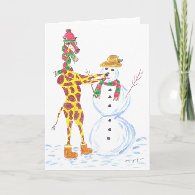 Christmas Giraffe and Snowman Holiday Card (Front)