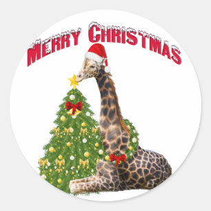 Christmas Giraffe Classic Round Sticker